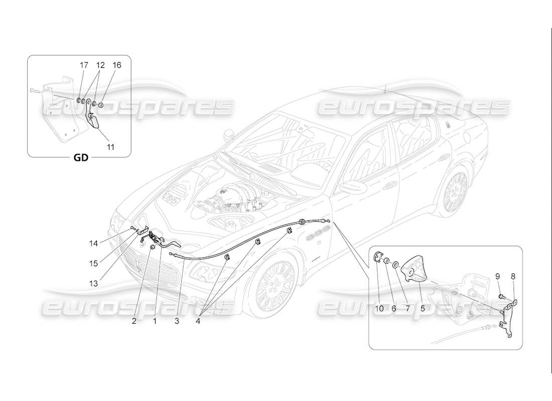 maserati qtp. (2006) 4.2 f1 botón de apertura de tapa frontal diagrama de piezas