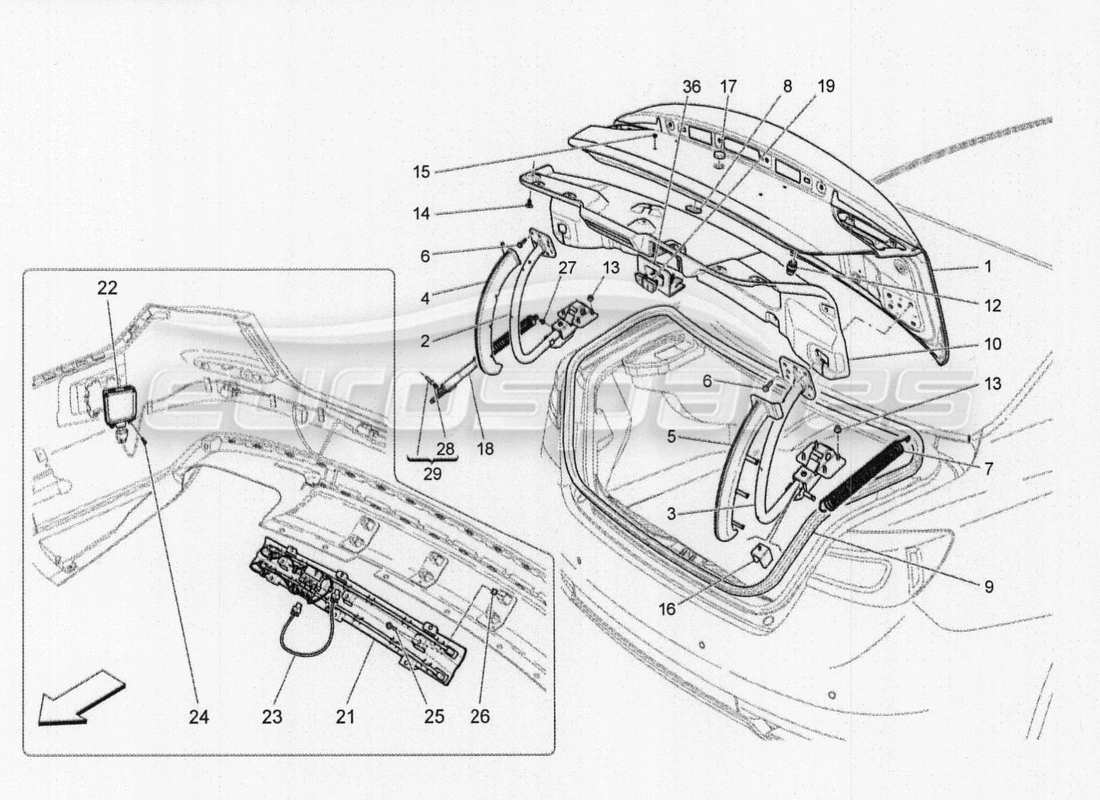 maserati qtp. v8 3.8 530bhp auto 2015 diagrama de piezas de la tapa trasera