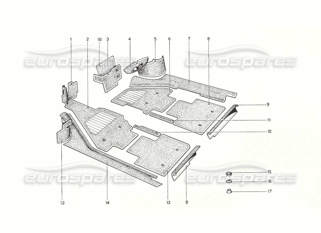 ferrari 308 gt4 dino (1976) diagrama de piezas de alfombras