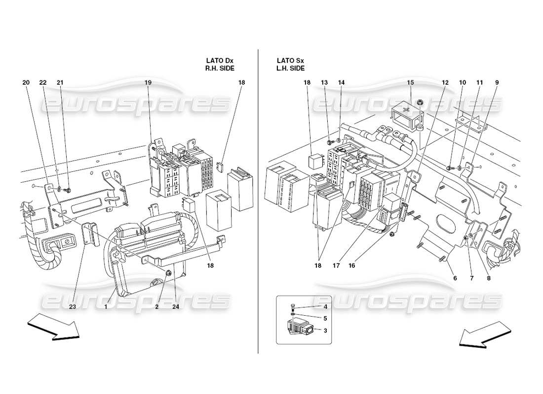 ferrari 430 challenge (2006) diagrama de piezas de las estaciones de control del compartimento de pasajeros trasero