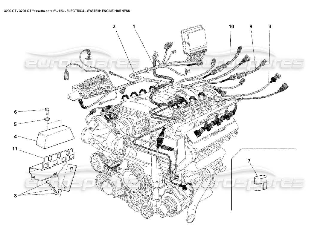 maserati 3200 gt/gta/assetto corsa eléctrico: diagrama de piezas del arnés del motor