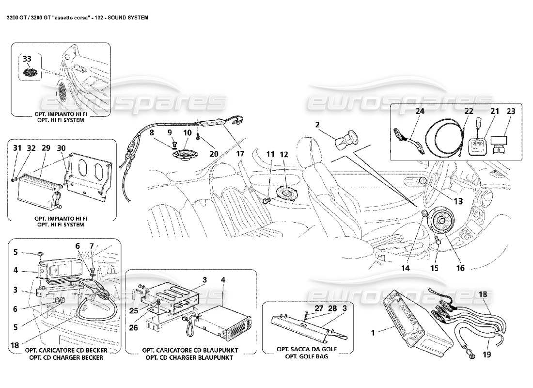 maserati 3200 gt/gta/assetto corsa sistema de sonido diagrama de piezas