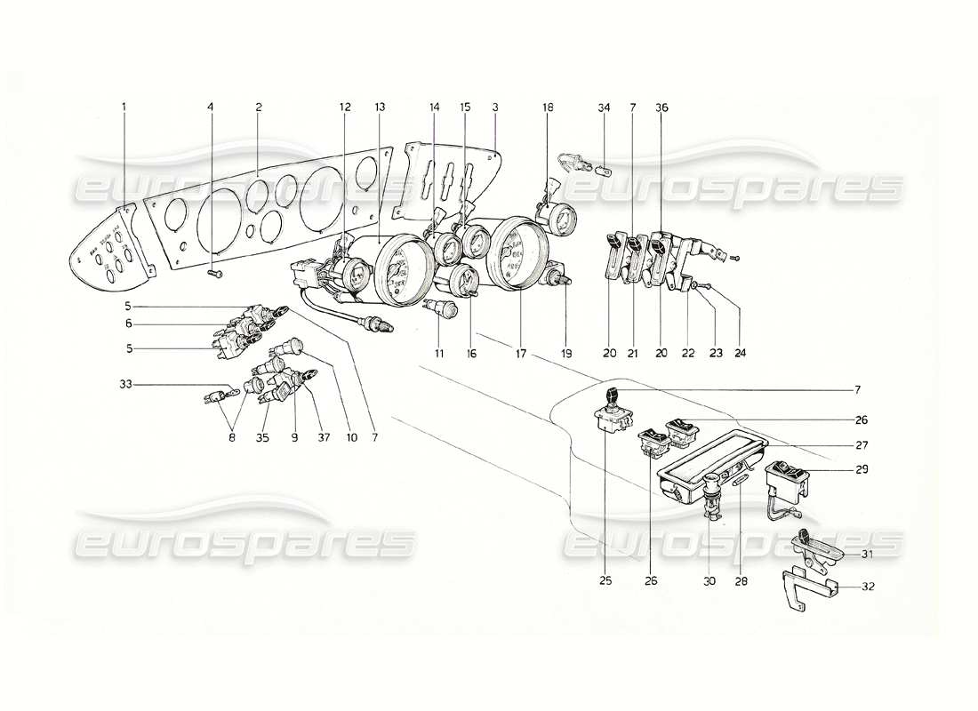 ferrari 308 gt4 dino (1976) instrumentos y accesorios diagrama de piezas