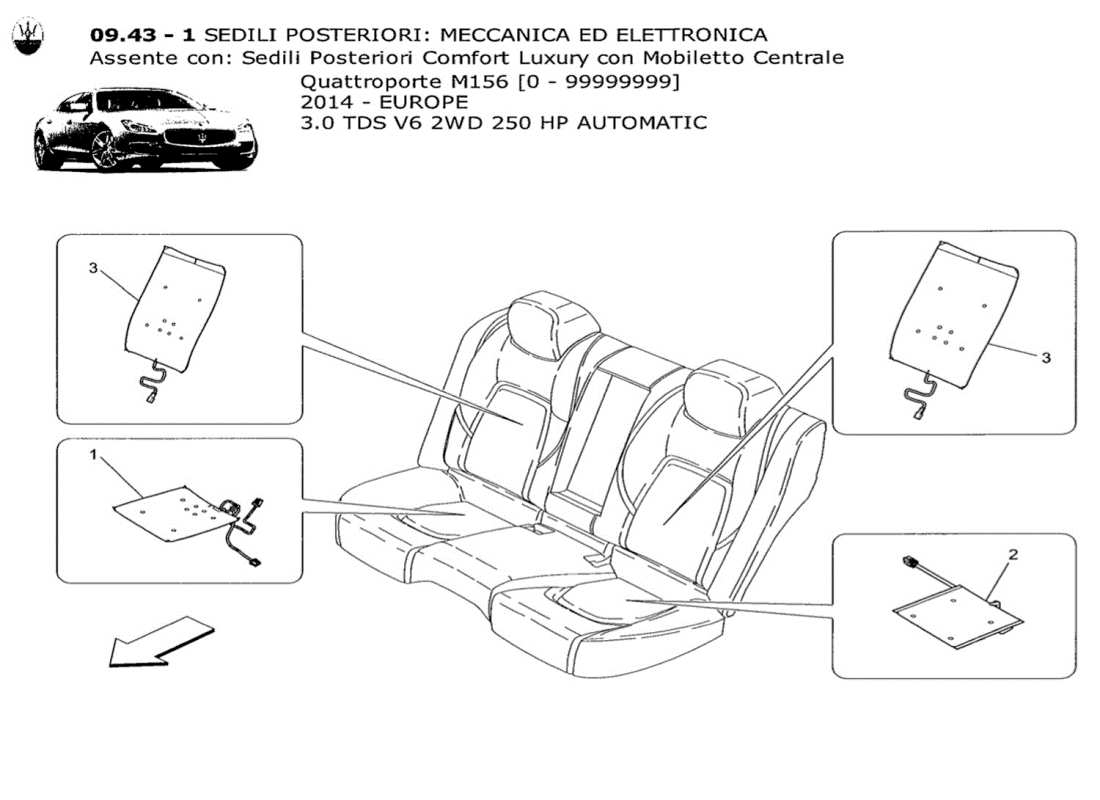 maserati qtp. v6 3.0 tds 250bhp 2014 asientos traseros: diagrama de piezas de mecánica y electrónica