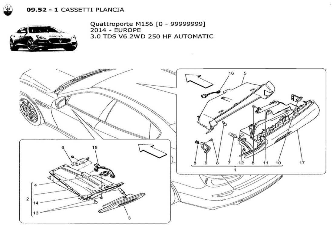 maserati qtp. v6 3.0 tds 250bhp 2014 diagrama de piezas de las guanteras