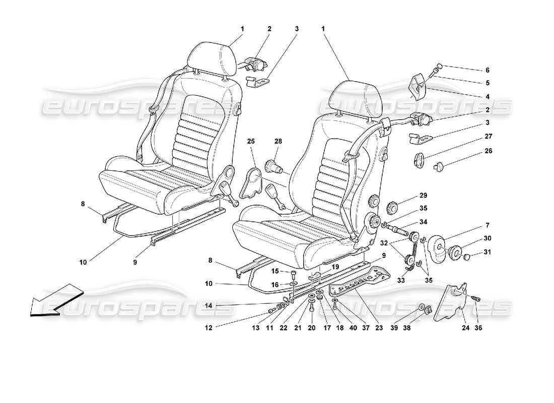 ferrari 355 (2.7 motronic) diagrama de piezas de asientos y cinturones de seguridad
