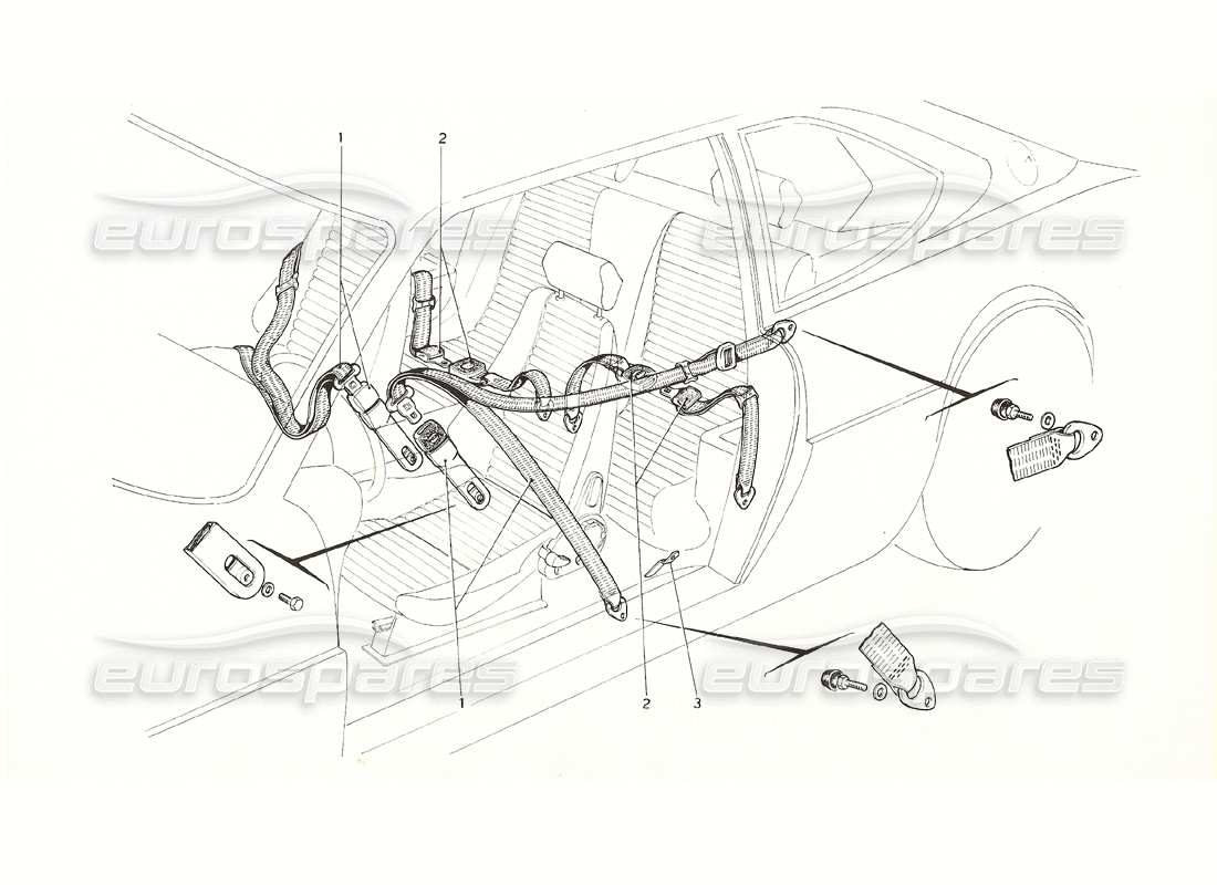 ferrari 308 gt4 dino (1976) cinturones de seguridad diagrama de piezas