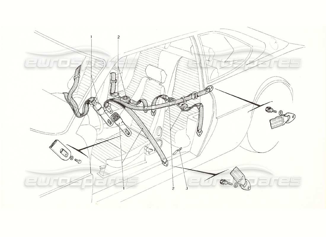 ferrari 308 gt4 dino (1976) diagrama de piezas de cinturones de seguridad