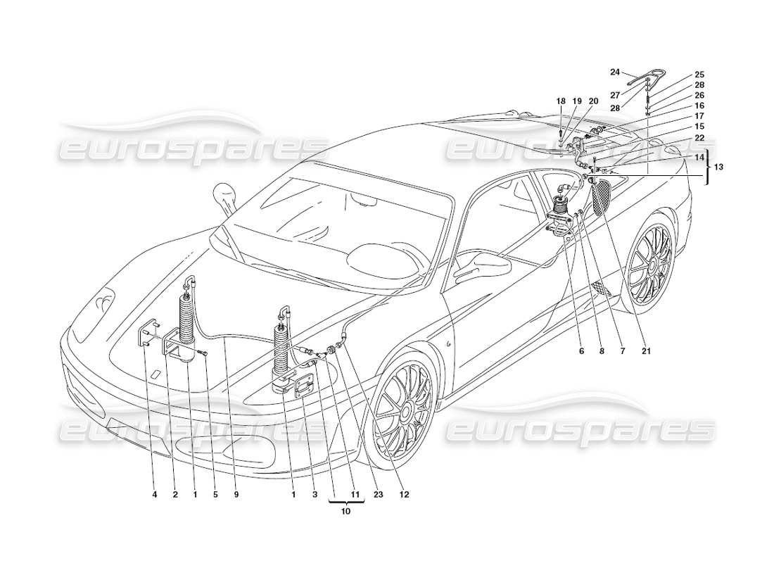 ferrari 430 challenge (2006) diagrama de piezas del sistema de elevación