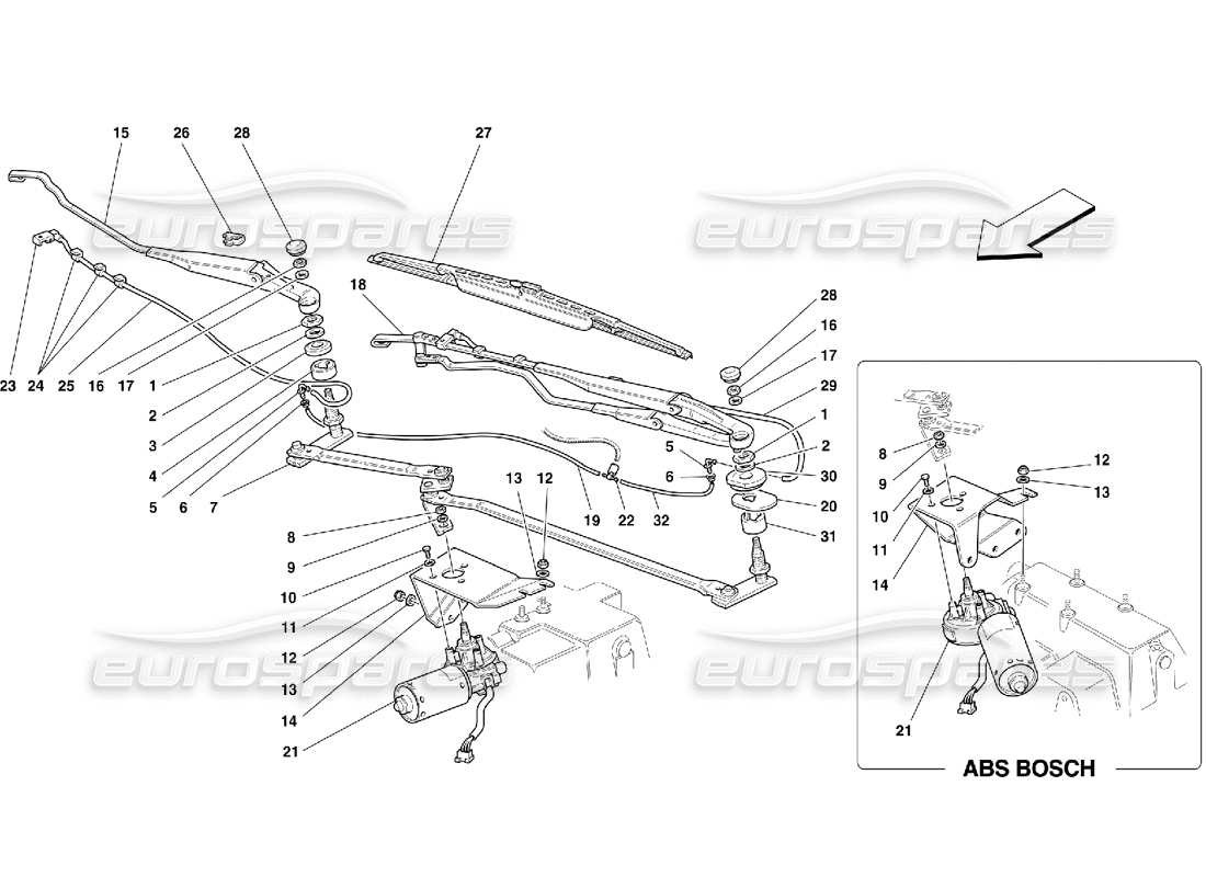 ferrari 355 (5.2 motronic) diagrama de piezas de controles y limpiaparabrisas