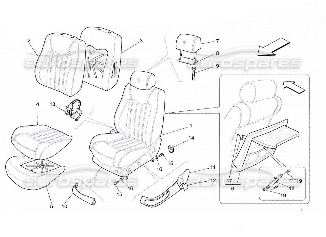 maserati qtp. (2010) 4.2 front seats: trim panels diagrama de piezas