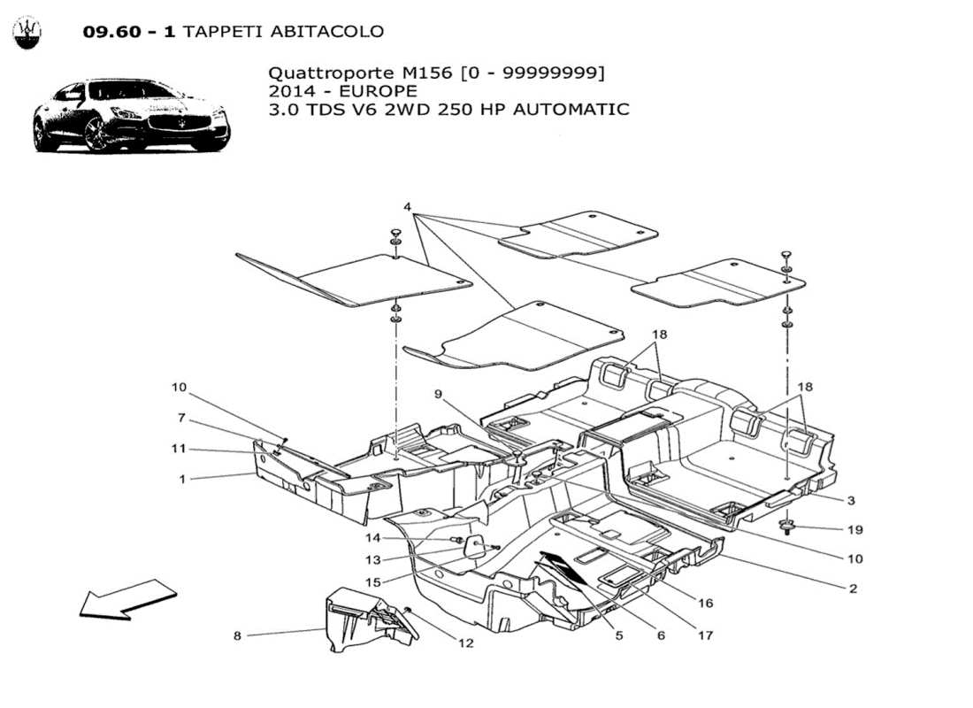 maserati qtp. v6 3.0 tds 250bhp 2014 alfombrillas del habitáculo diagrama de piezas