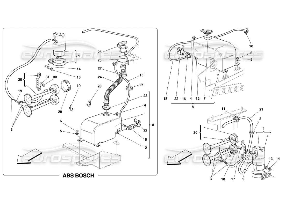 ferrari 355 (5.2 motronic) arandela y bocinas diagrama de piezas