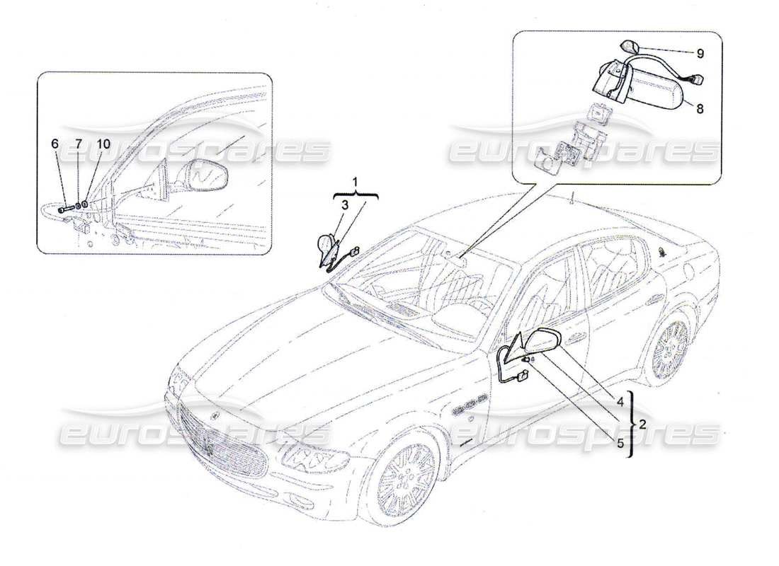 maserati qtp. (2010) 4.7 diagrama de piezas de los espejos retrovisores internos y externos
