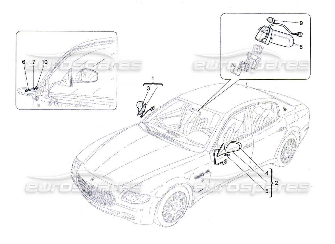 maserati qtp. (2010) 4.7 diagrama de piezas de los espejos retrovisores internos y externos