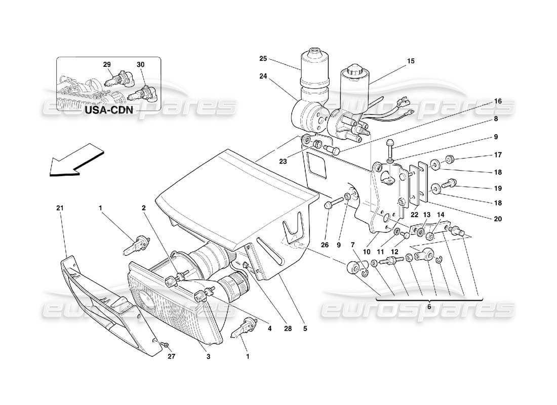 ferrari 355 (5.2 motronic) diagrama de piezas del dispositivo de elevación de luces y faros