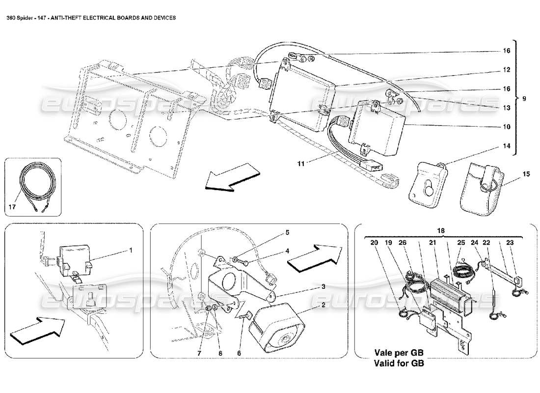 ferrari 360 spider diagrama de piezas de dispositivos y tableros eléctricos antirrobo