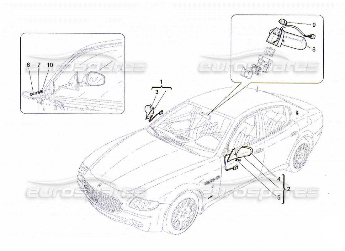 maserati qtp. (2010) 4.2 diagrama de piezas de los espejos retrovisores internos y externos