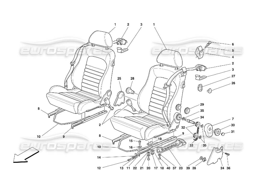 ferrari 355 (5.2 motronic) cinturones de seguridad y de asiento diagrama de piezas