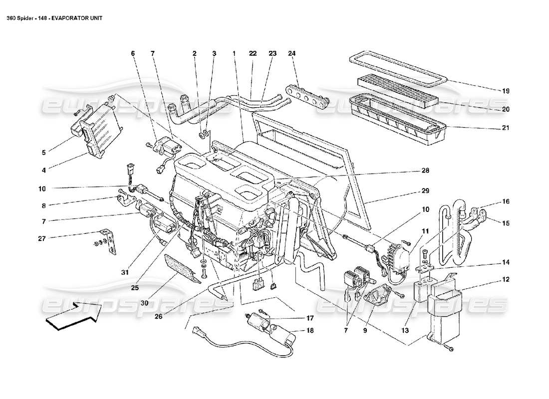 ferrari 360 spider unidad evaporadora diagrama de piezas