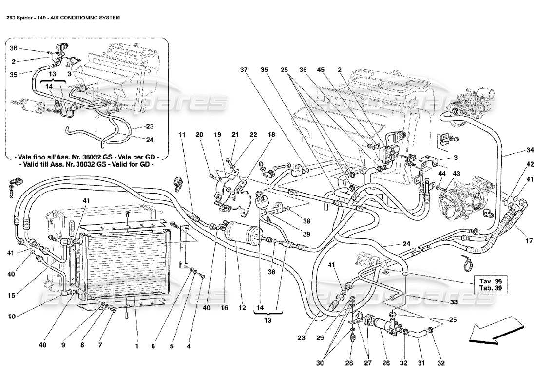 ferrari 360 spider sistema de aire acondicionado diagrama de piezas