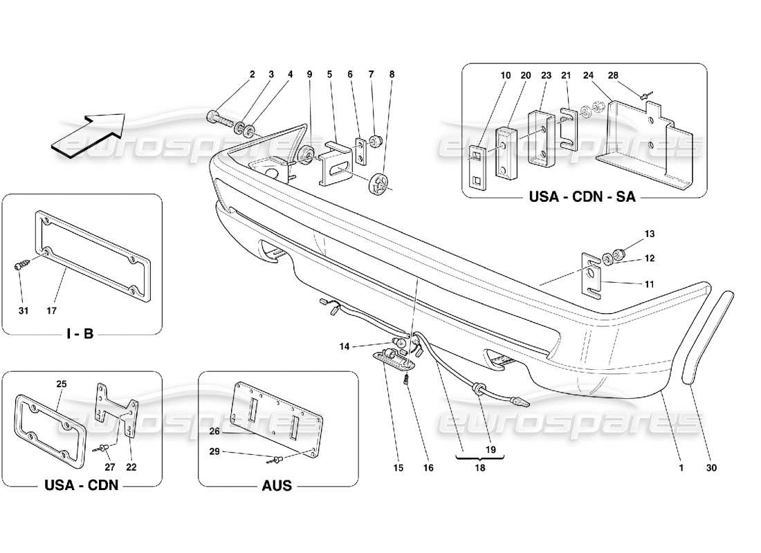 ferrari 355 (5.2 motronic) parachoques trasero diagrama de piezas
