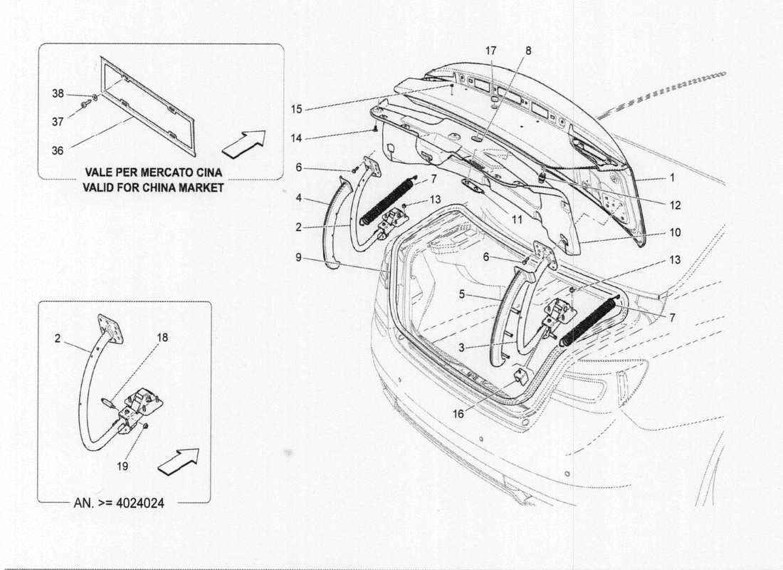 maserati qtp. v6 3.0 bt 410bhp 2015 diagrama de piezas de la tapa trasera