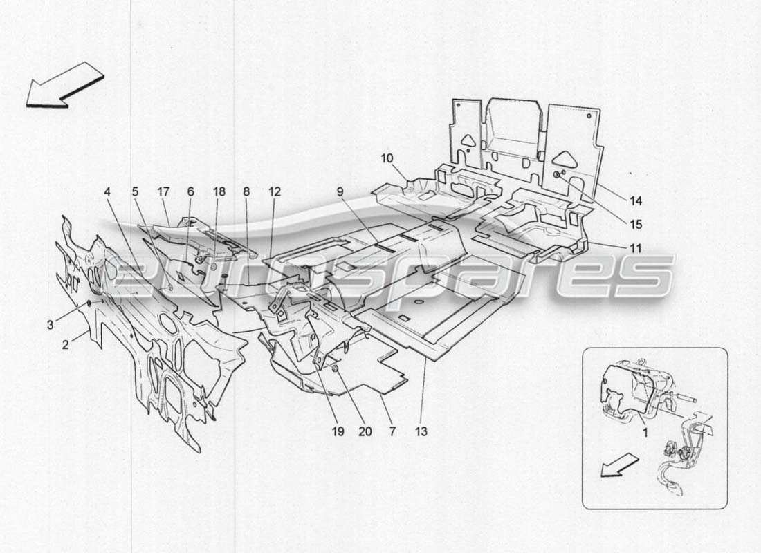 maserati grancabrio mc centenario paneles de insonorización en el interior del vehículo. diagrama de piezas