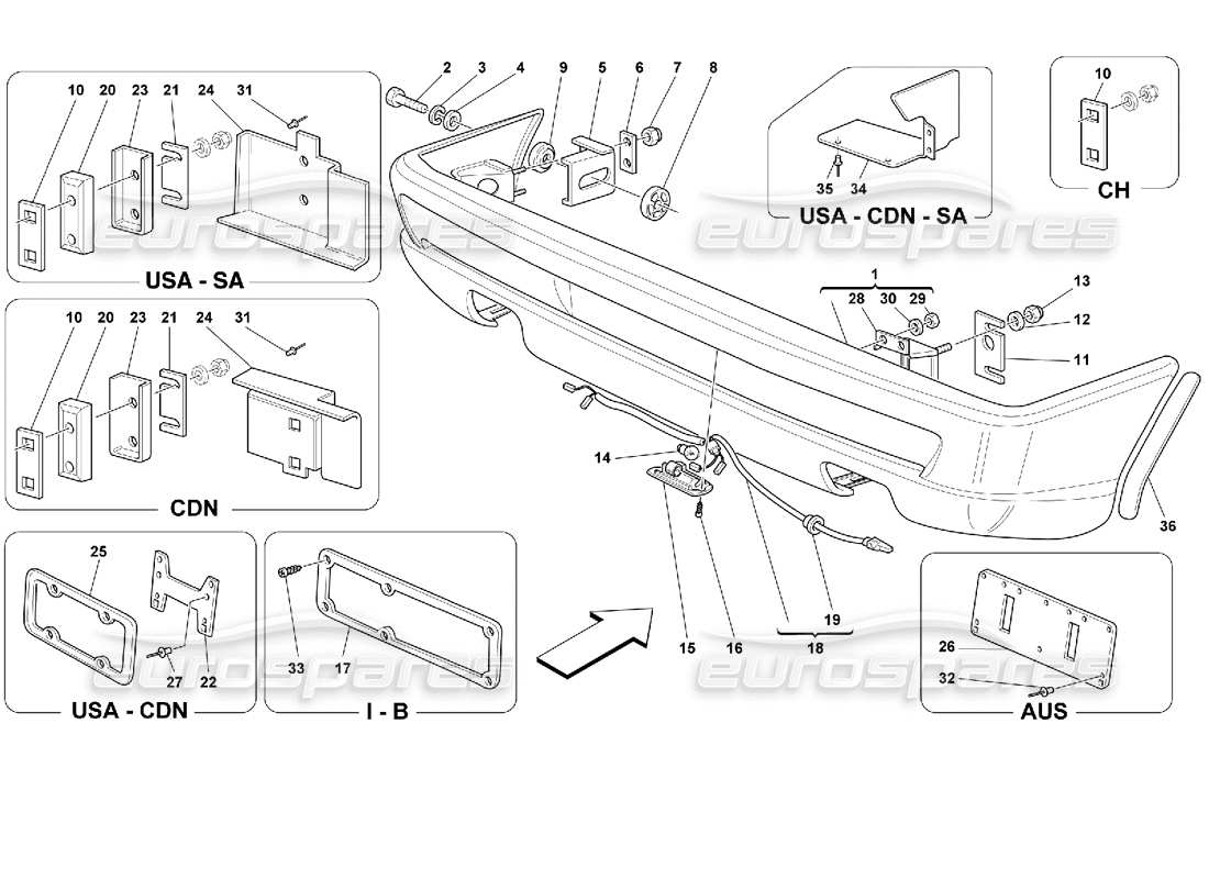 ferrari 355 (2.7 motronic) diagrama de piezas del parachoques trasero