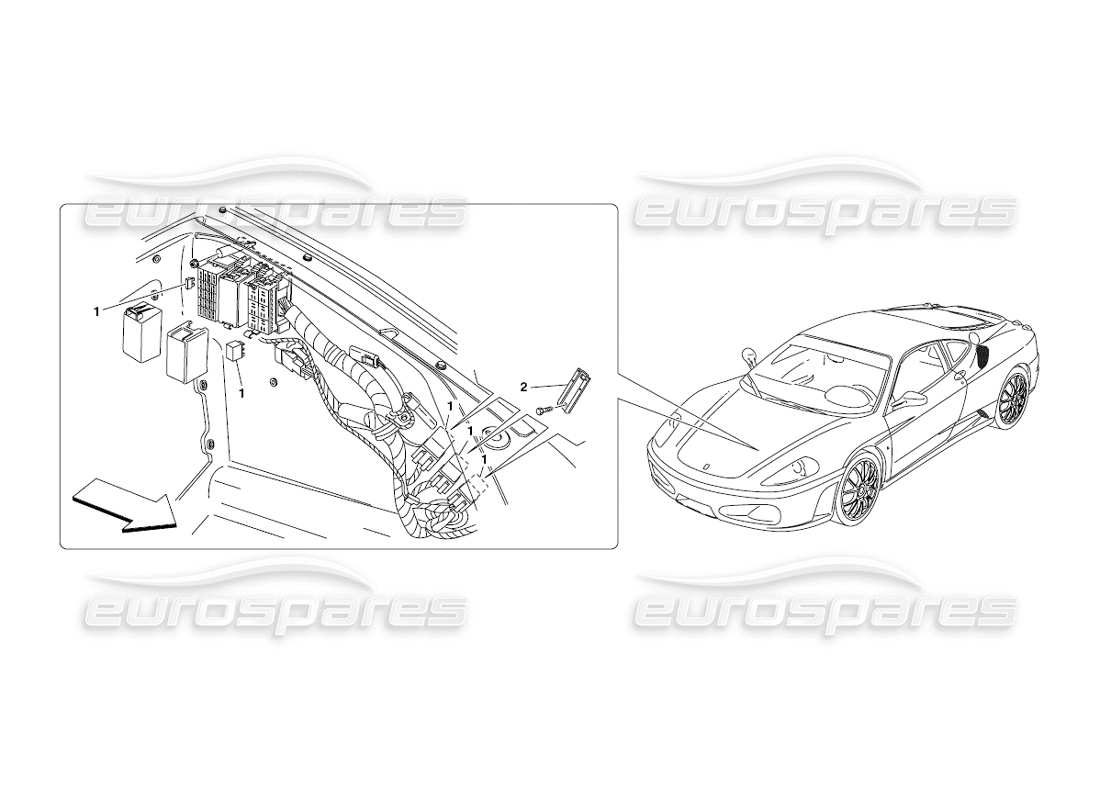 ferrari 430 challenge (2006) estaciones de control del compartimento frontal diagrama de piezas