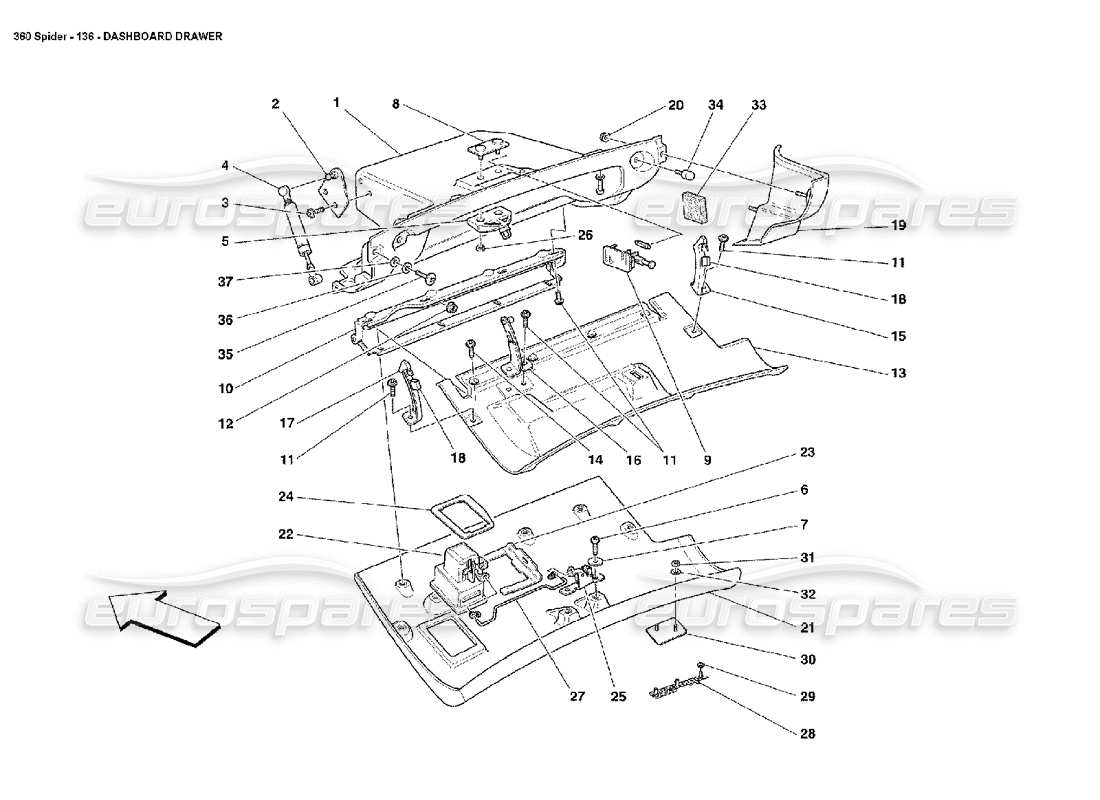 ferrari 360 spider diagrama de piezas del cajón del tablero