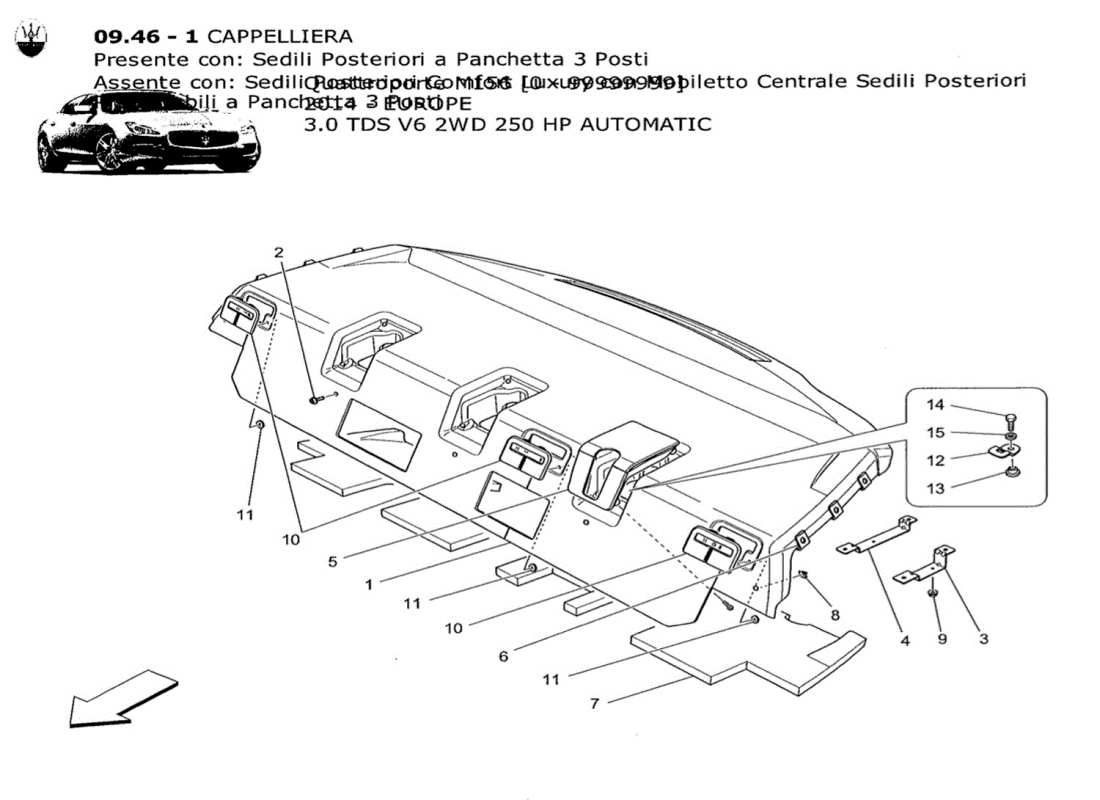 maserati qtp. v6 3.0 tds 250bhp 2014 diagrama de piezas del estante trasero para paquetes