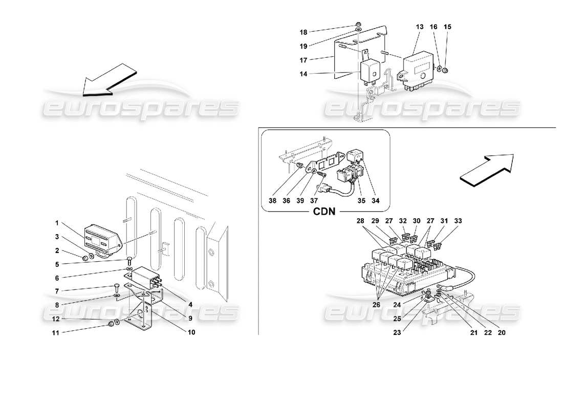 ferrari 355 (2.7 motronic) cuadros y dispositivos eléctricos - parte frontal diagrama de partes