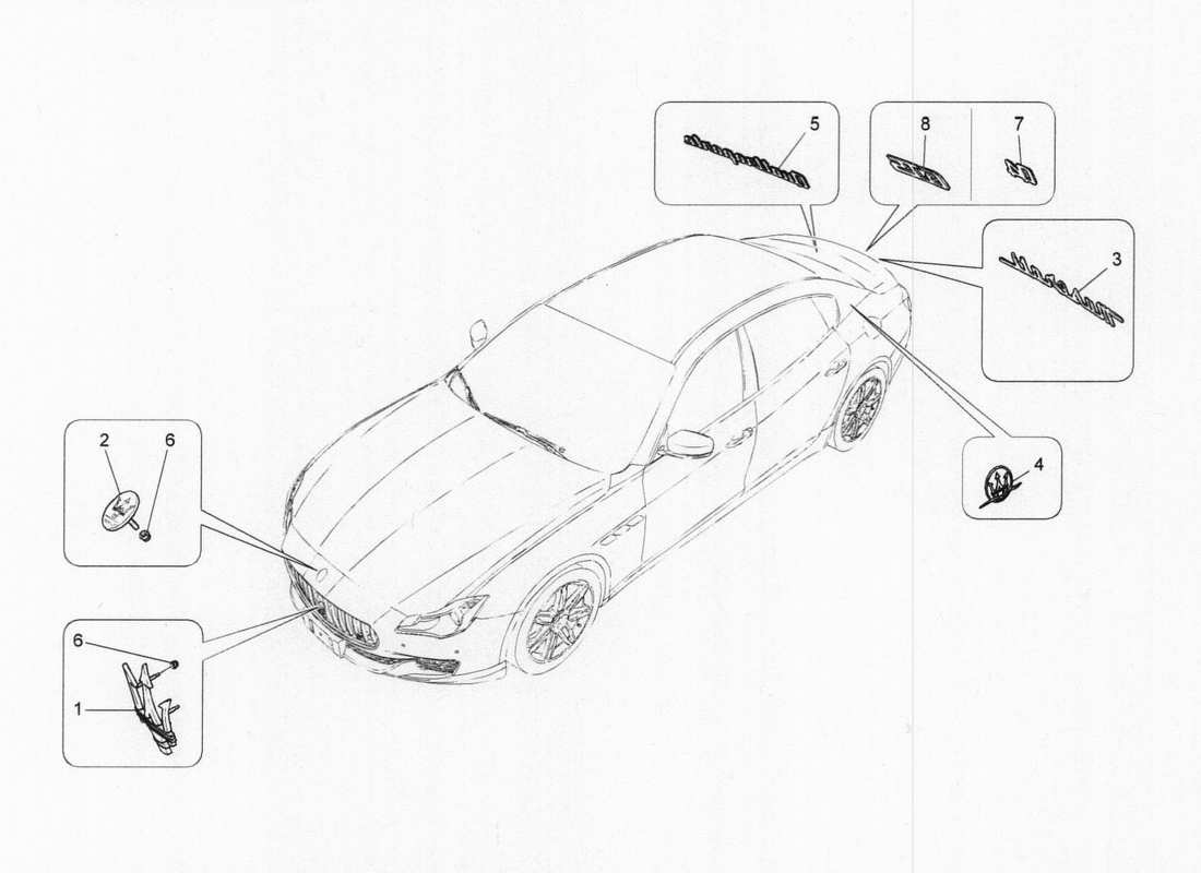 maserati qtp. v6 3.0 bt 410bhp 2015 diagrama de piezas de adornos, marcas y símbolos