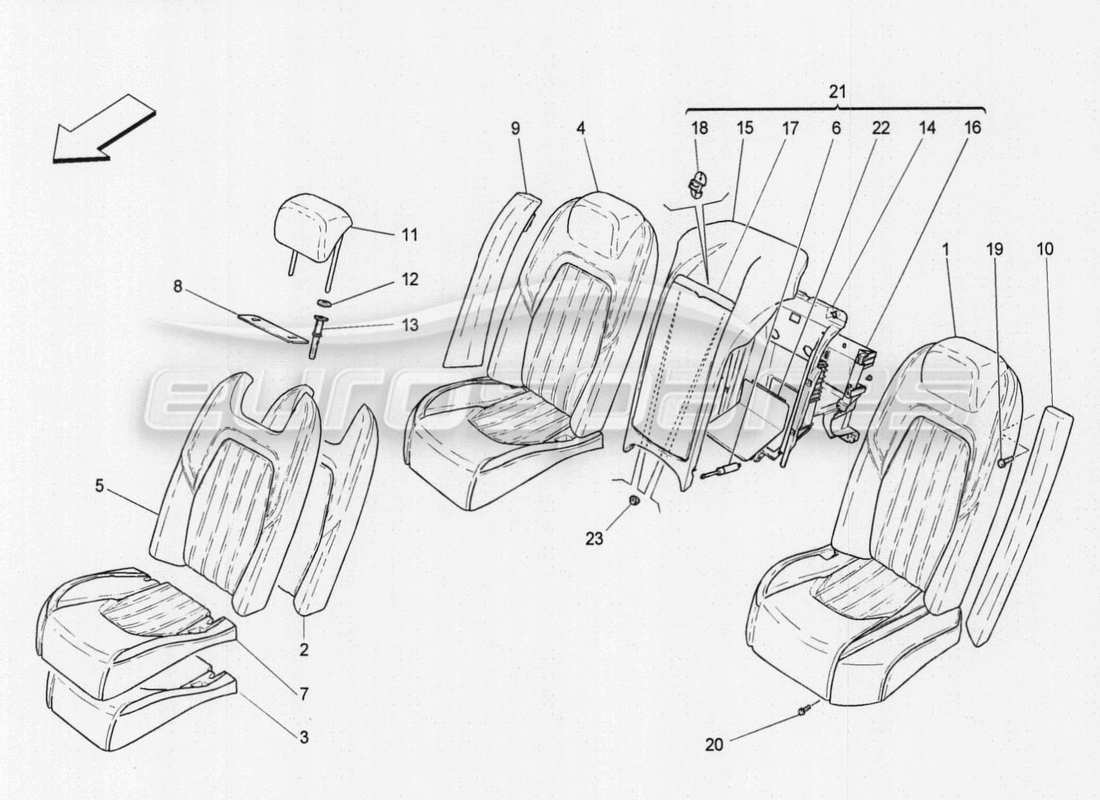 maserati qtp. v8 3.8 530bhp auto 2015 asientos delanteros: diagrama de piezas de mecánica y electrónica