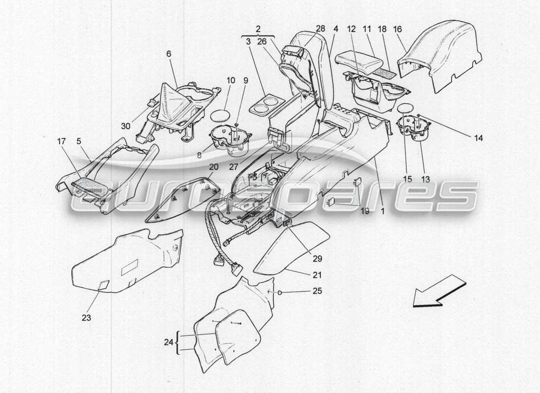 maserati grancabrio mc centenario consola de accesorios y consola central diagrama de piezas