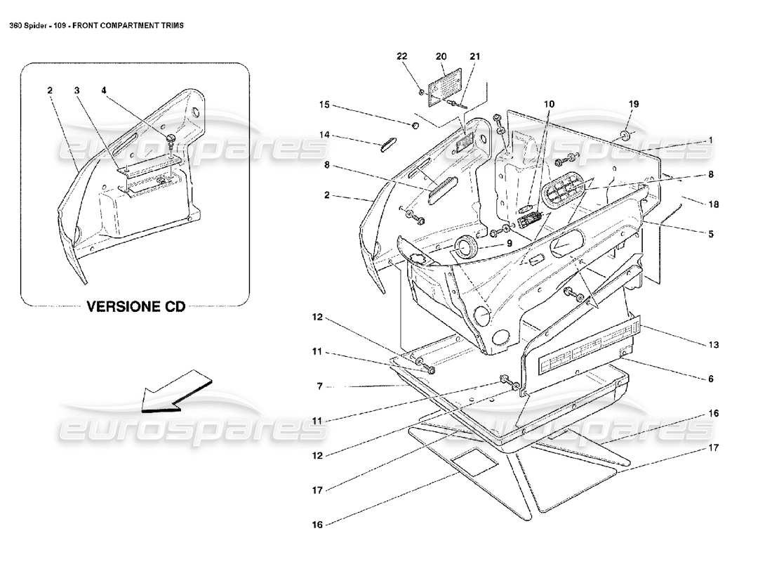 ferrari 360 spider diagrama de piezas de los adornos del compartimento delantero