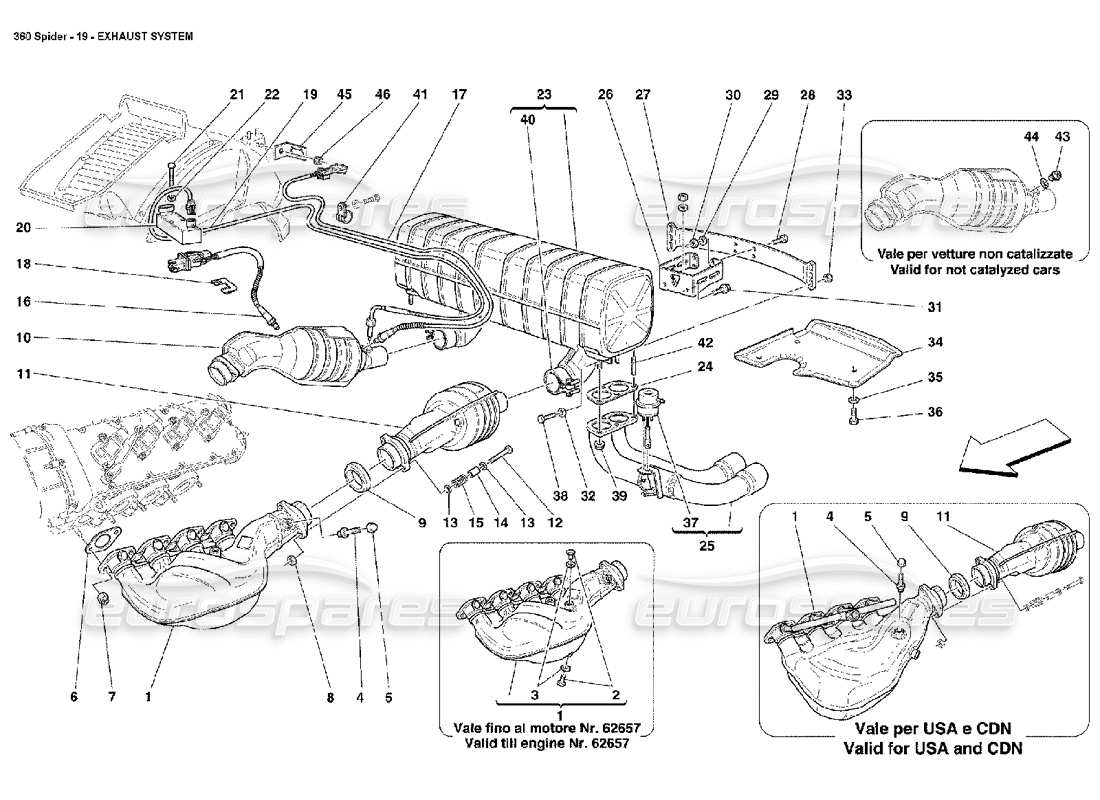 ferrari 360 spider diagrama de piezas del sistema de escape