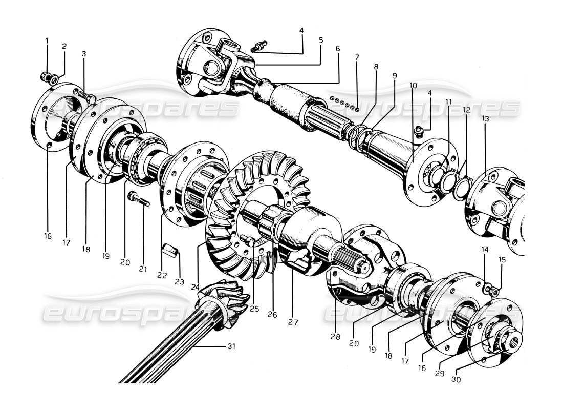 ferrari 275 gtb/gts 2 cam diagrama de piezas del diferencial y del eje de transmisión