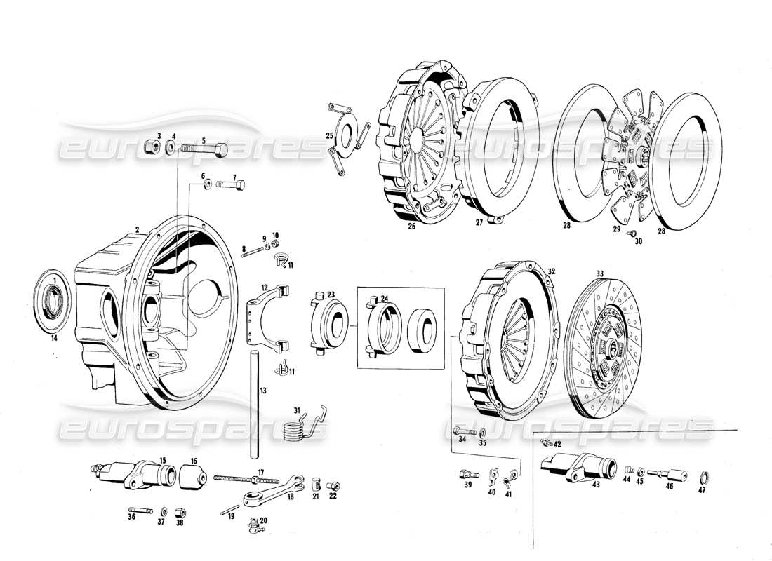 maserati qtp.v8 4.7 (s1 & s2) 1967 diagrama de piezas del embrague