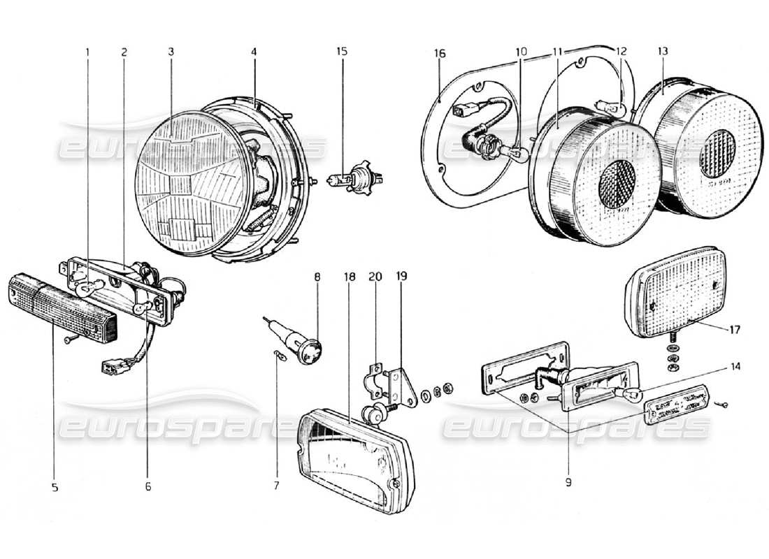 ferrari 308 gtb (1976) luces diagrama de piezas