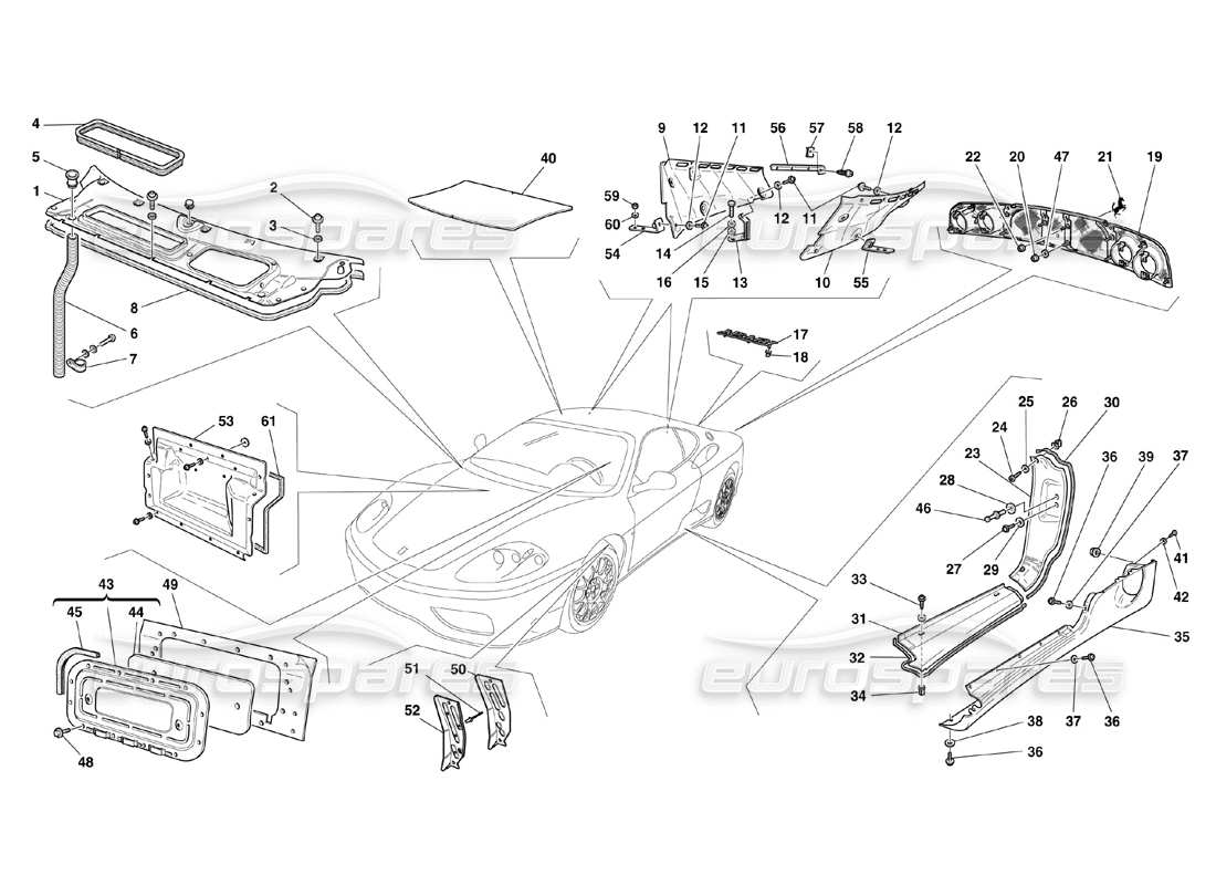 ferrari 360 challenge (2000) escudos - diagrama de piezas de acabado exterior