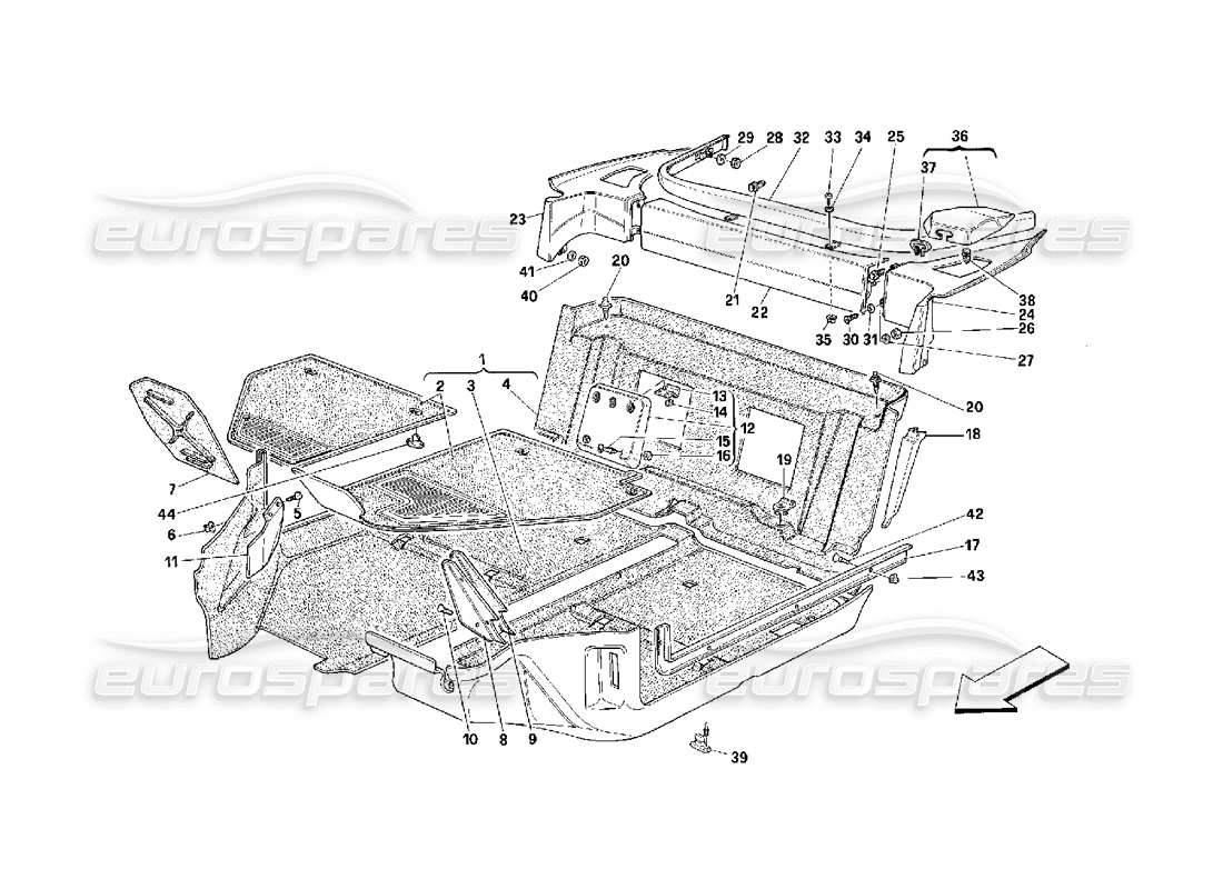 ferrari 348 (2.7 motronic) diagrama de piezas de las alfombras del compartimento de pasajeros