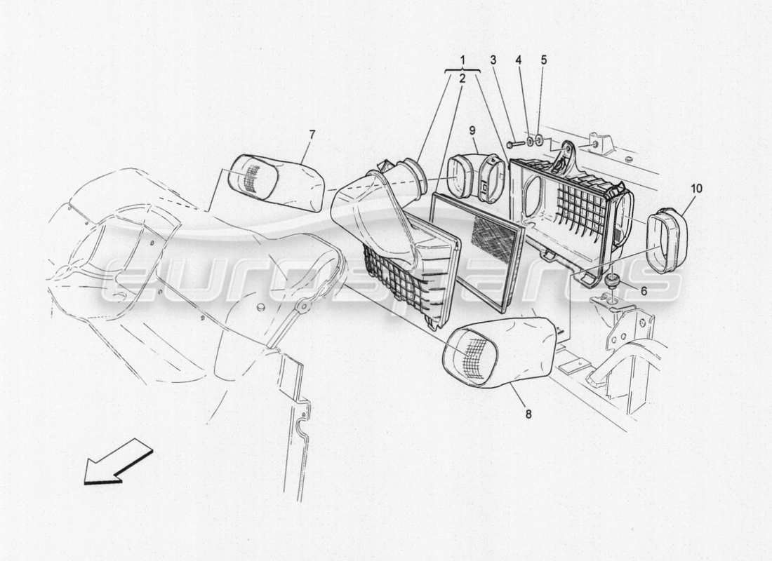 maserati granturismo special edition filtro de aire, toma de aire y conductos diagrama de piezas