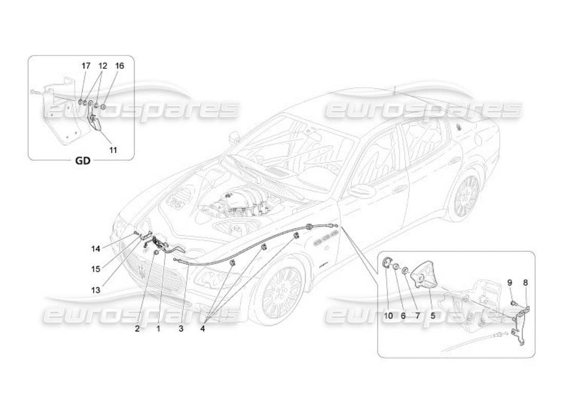 maserati qtp. (2005) 4.2 botón de apertura de tapa frontal diagrama de piezas