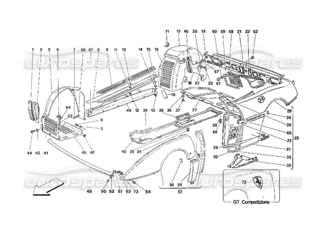 ferrari 348 (2.7 motronic) carrocería - adornos exteriores diagrama de piezas