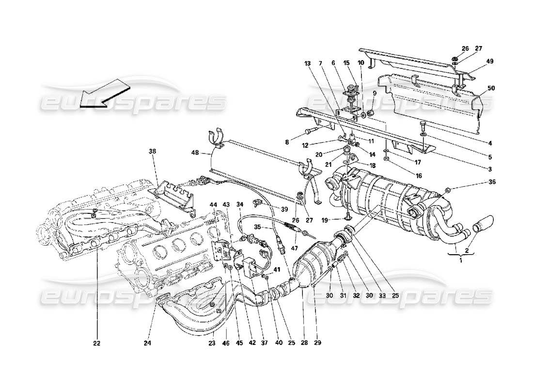 ferrari 348 (2.7 motronic) sistema de escape diagrama de piezas