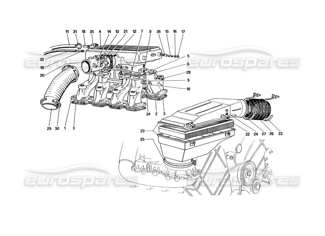 ferrari 328 (1985) air intake and manifolds diagrama de piezas