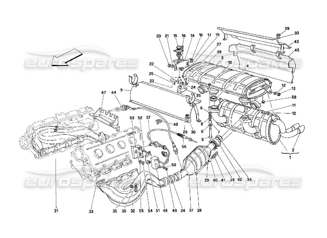 ferrari 348 (2.7 motronic) diagrama de piezas del sistema de escape