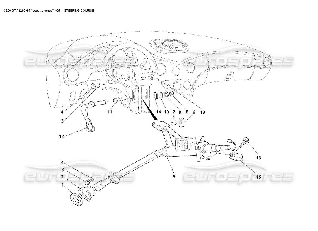 maserati 3200 gt/gta/assetto corsa diagrama de piezas de la columna de dirección